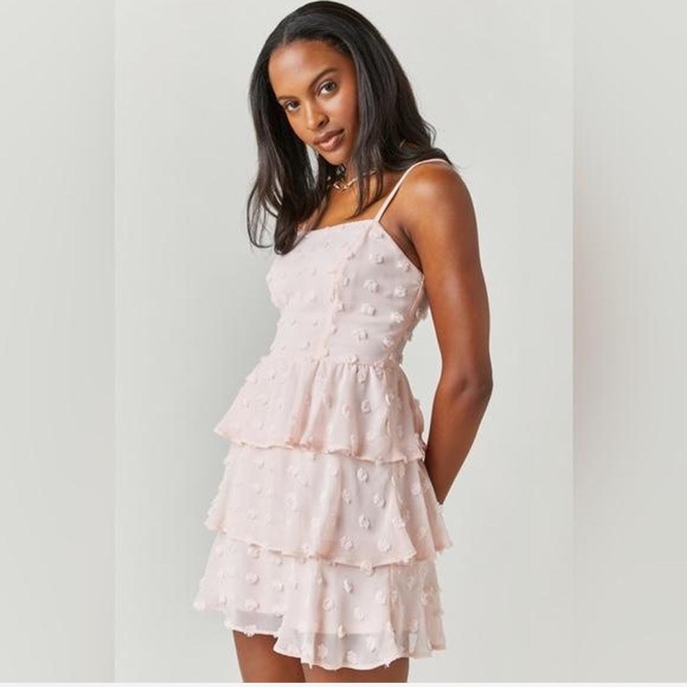 miami Blush Pink Tiered Spaghetti-Strap Mini Dress